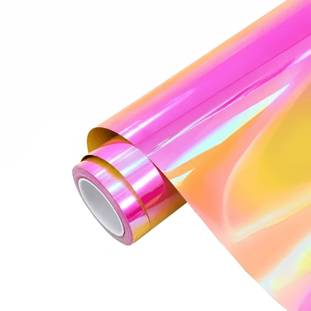 Ravoony Gloss Rainbow Chrome Holographic Pink vinyl wrap film texture · Specced