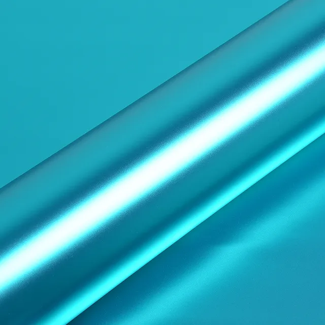 HEXIS Satin Chrome Light Blue vinyl wrap film texture · Specced